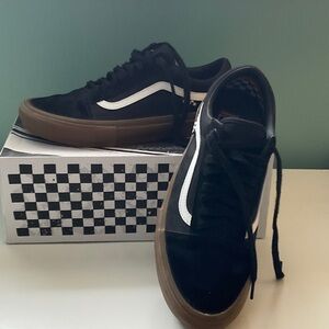 Vans Black and White Sneakers with Brown Sole